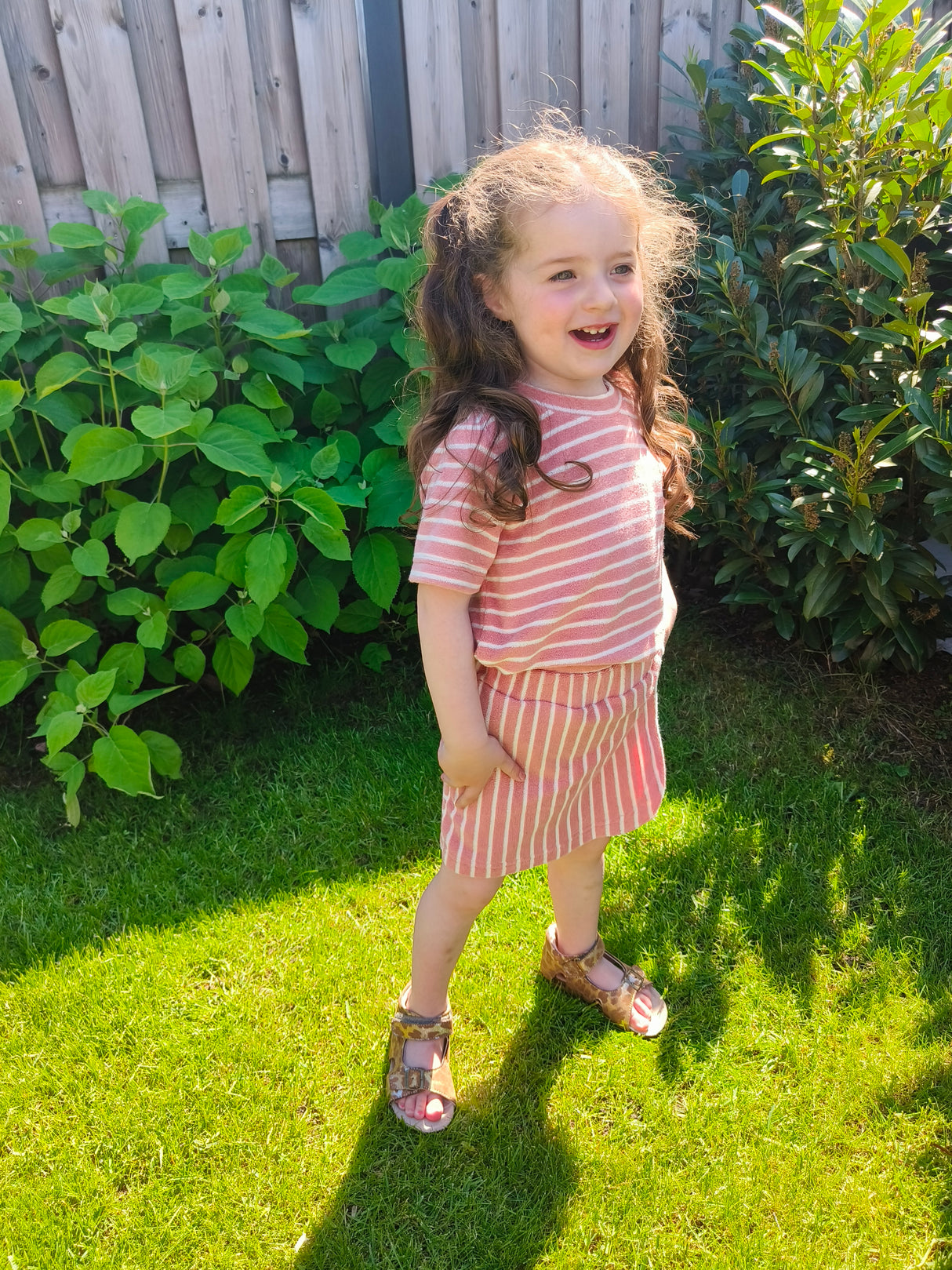 Skort Isa badstof roze/ecru gestreept