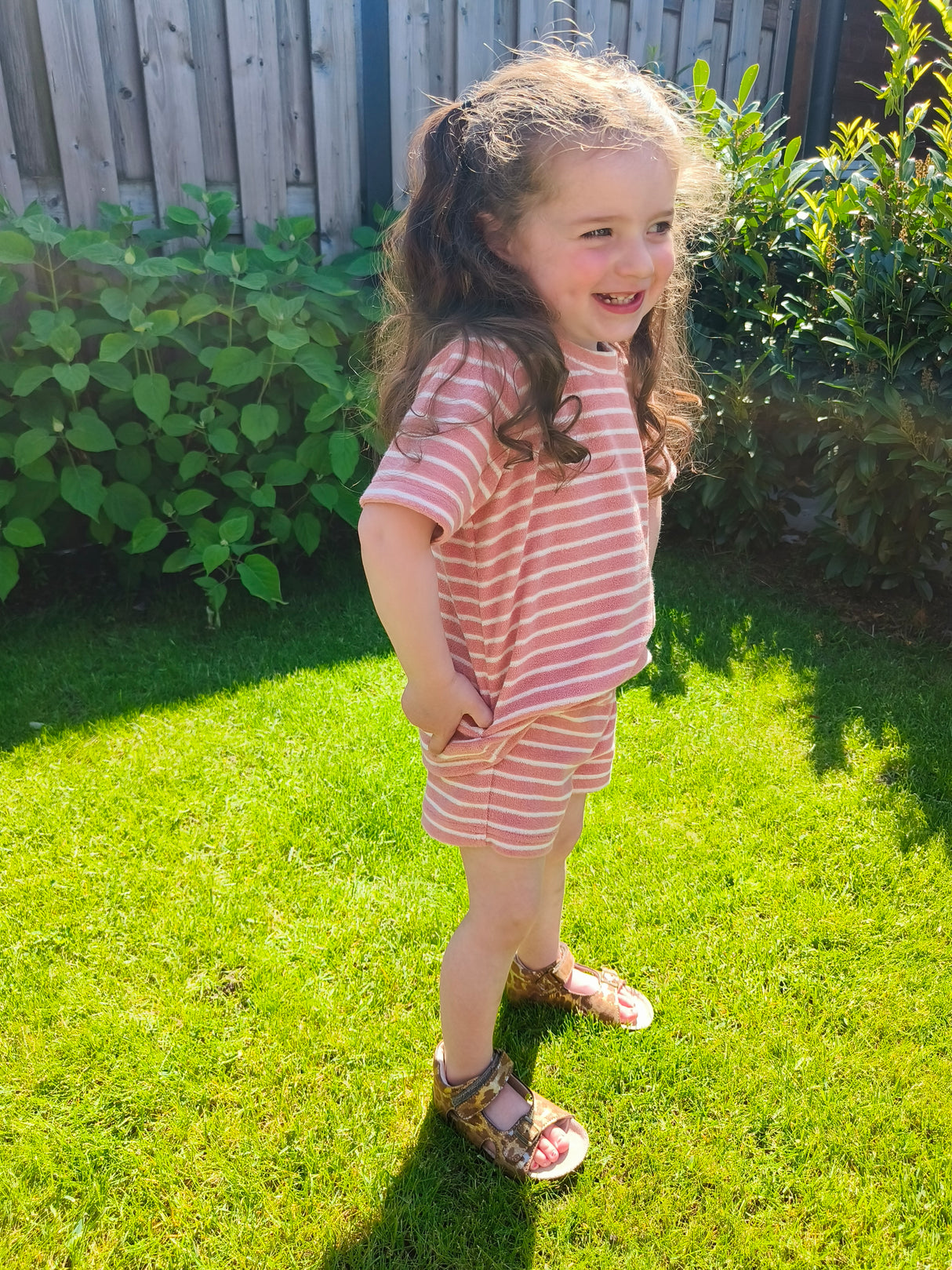 Short Britt badstof roze/ecru gestreept