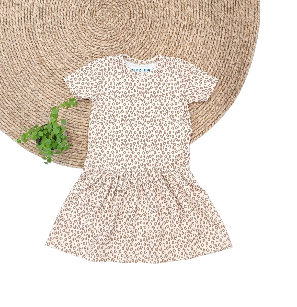 Dropwaist jurk Femke fijne rib met print