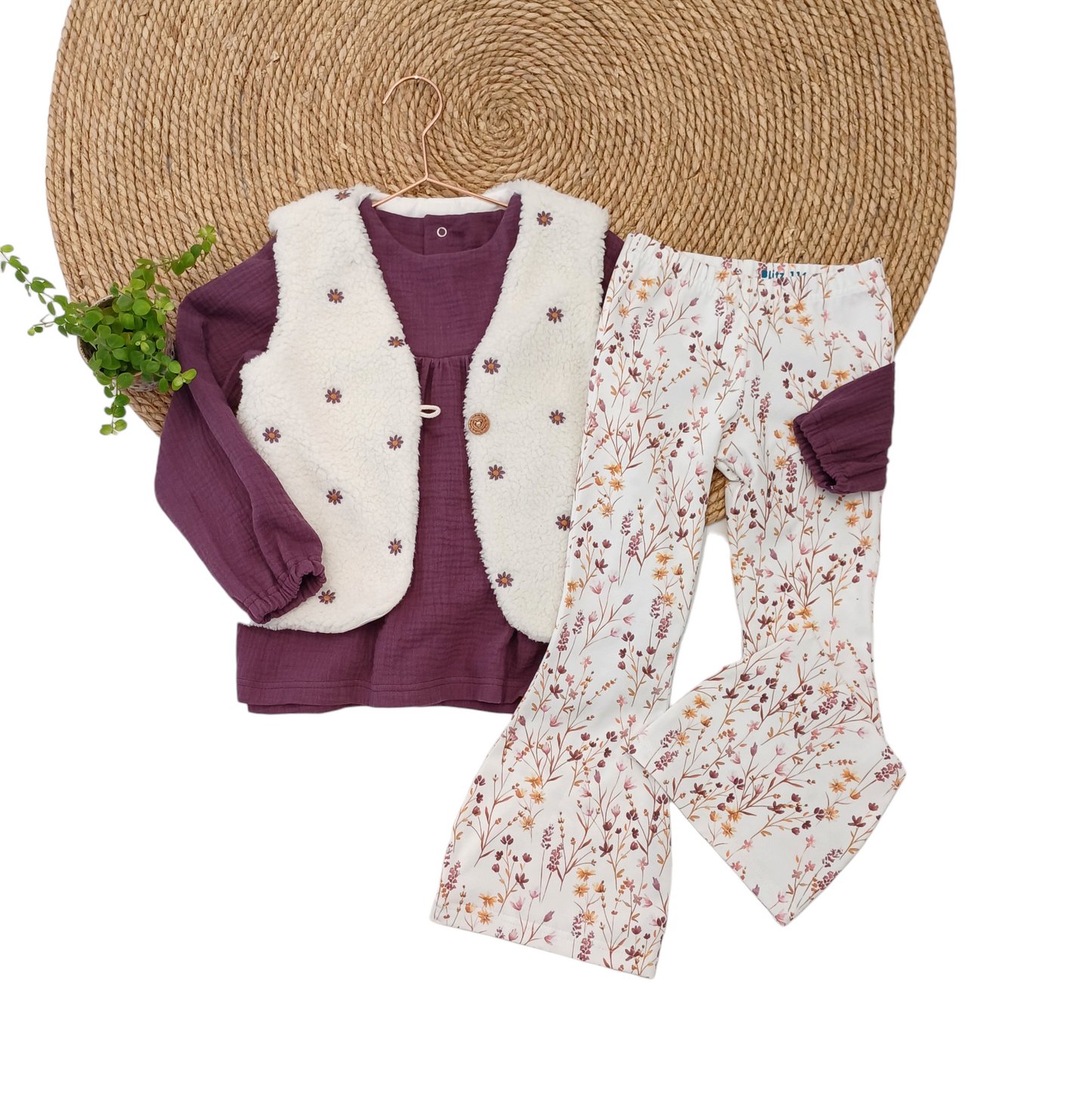 Set Blouse Olivia aubergine & Flared meadow