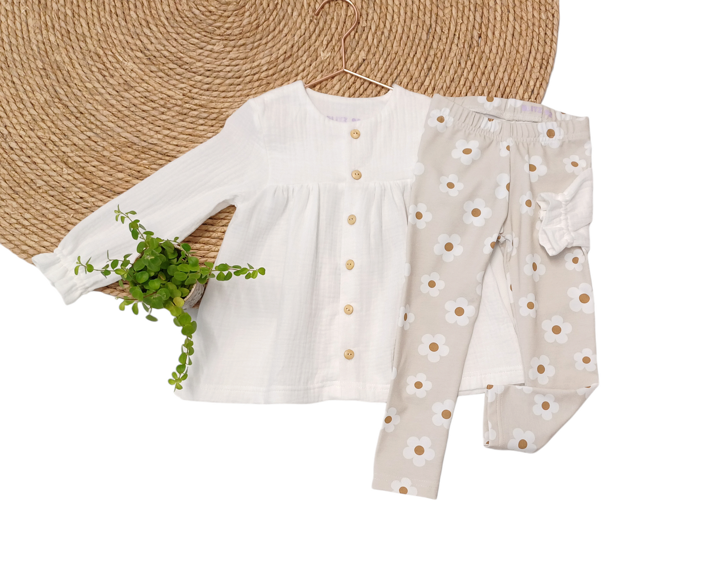 Set Blouse Elle ecru & legging daisy zand