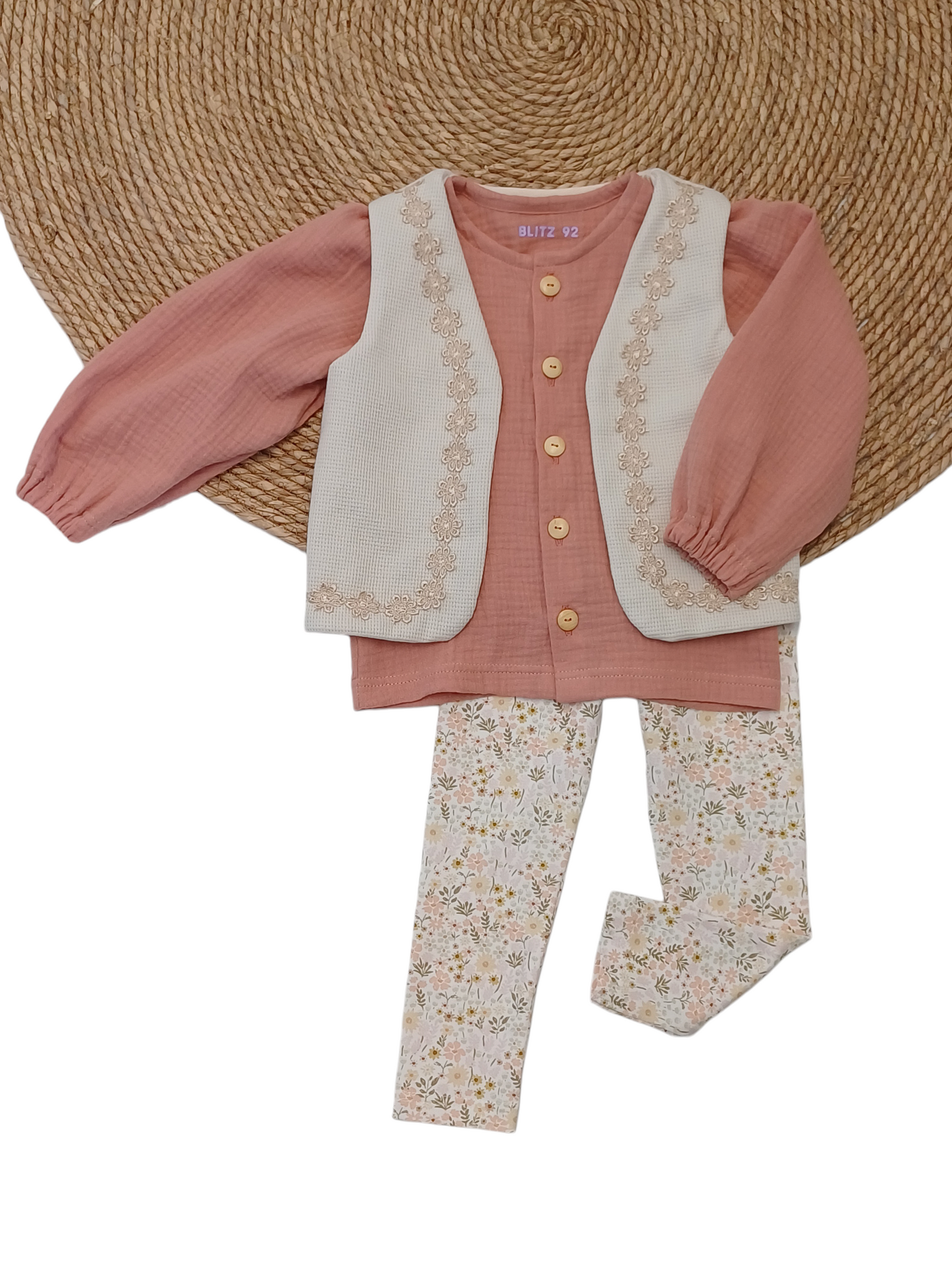 Set Blouse Fay sweet summer pink & Legging millefleur earthy