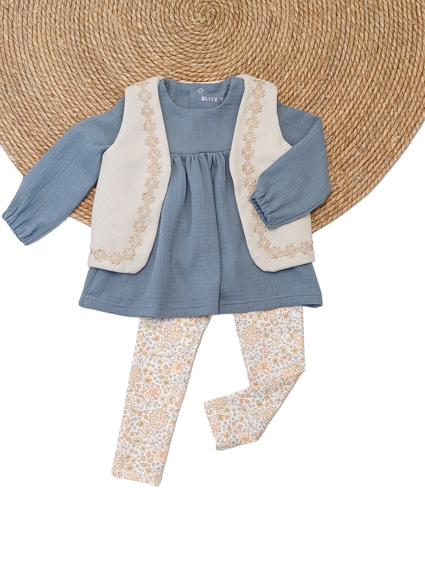 Set Blouse Olivia licht jeans blauw & legging sky blue flowerfield