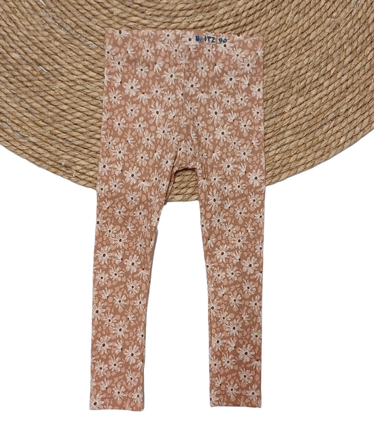 Legging rib bloemen op bruin