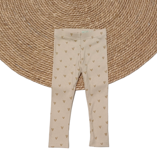 Legging rib hartjes beige/bruin