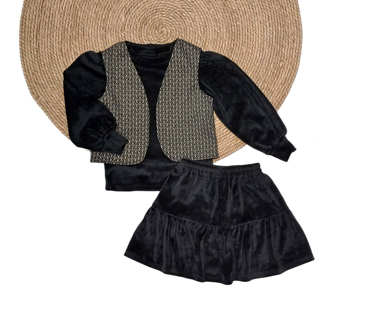 Gilet jacquard zwart/goud met glitter