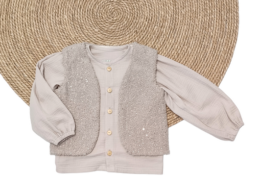 Gilet zand met glitter pailletten