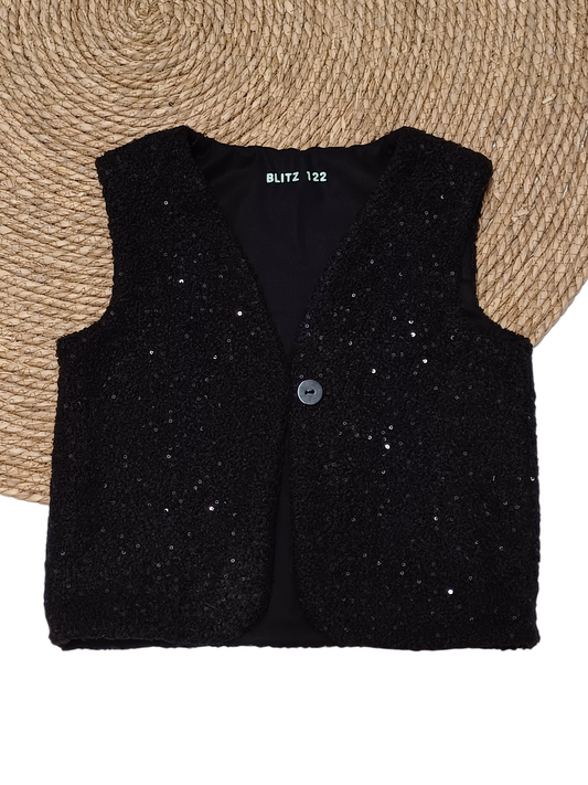 Gilet zwart met glitter pailletten