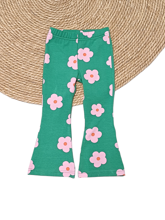 Flared broek bloemen op groen