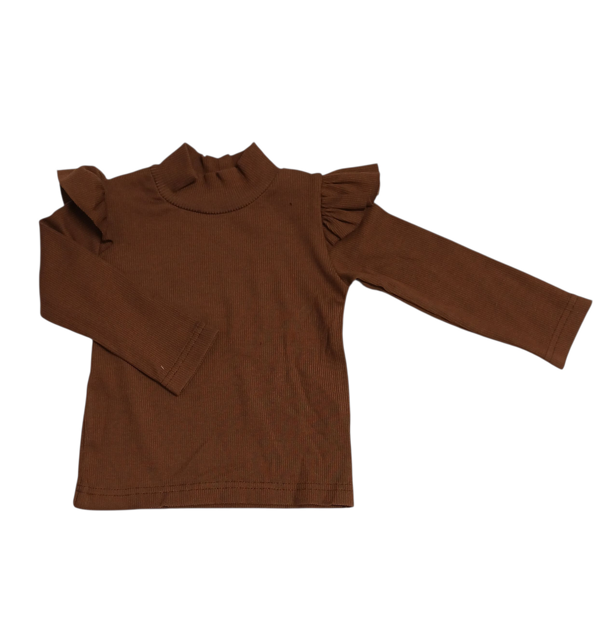 SALE MAAT 80 Longsleeve rib bruin ruffle + col