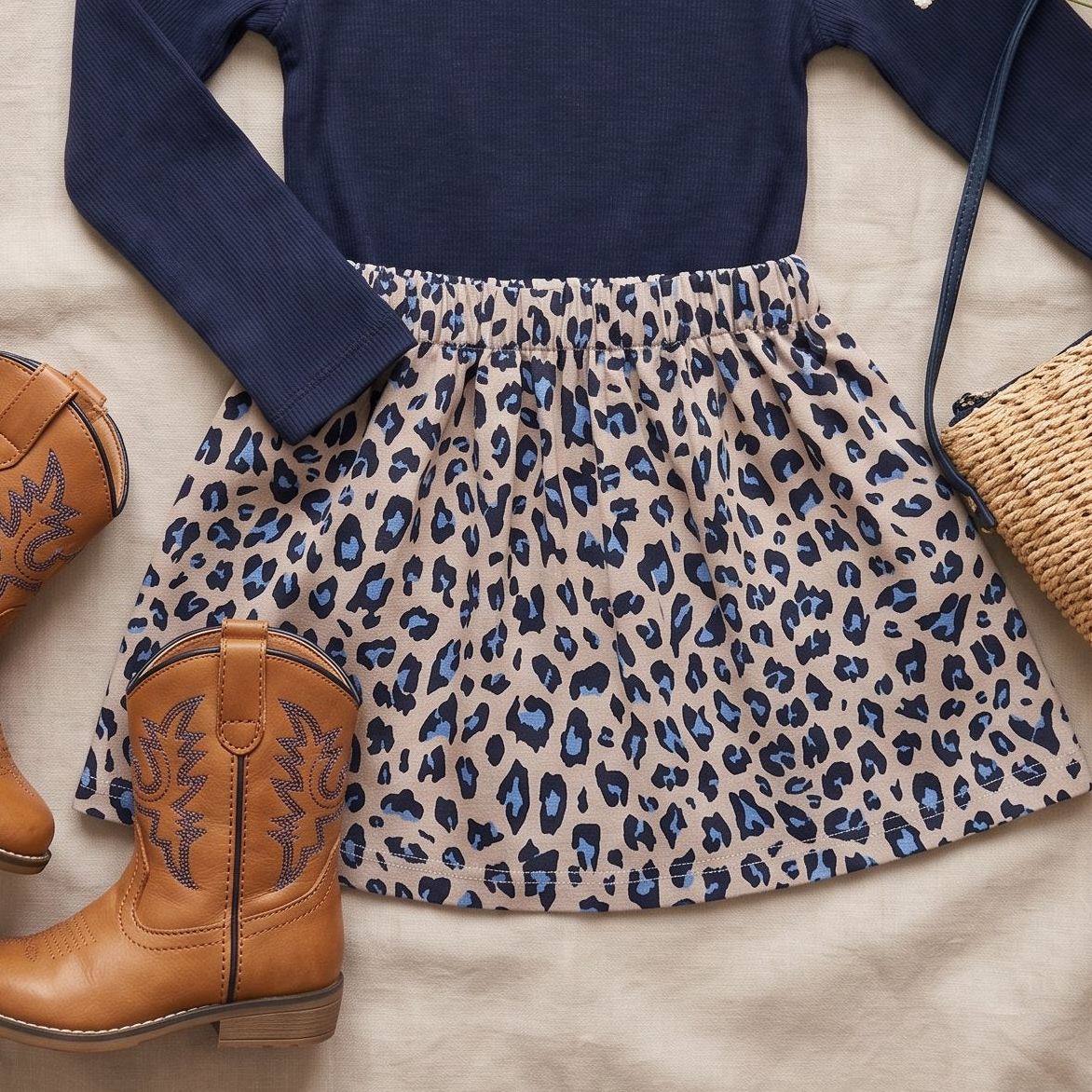 Rokje Steffie linnen leopard love blauw