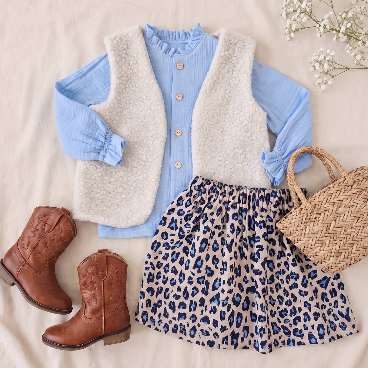 Rokje Steffie linnen leopard love blauw