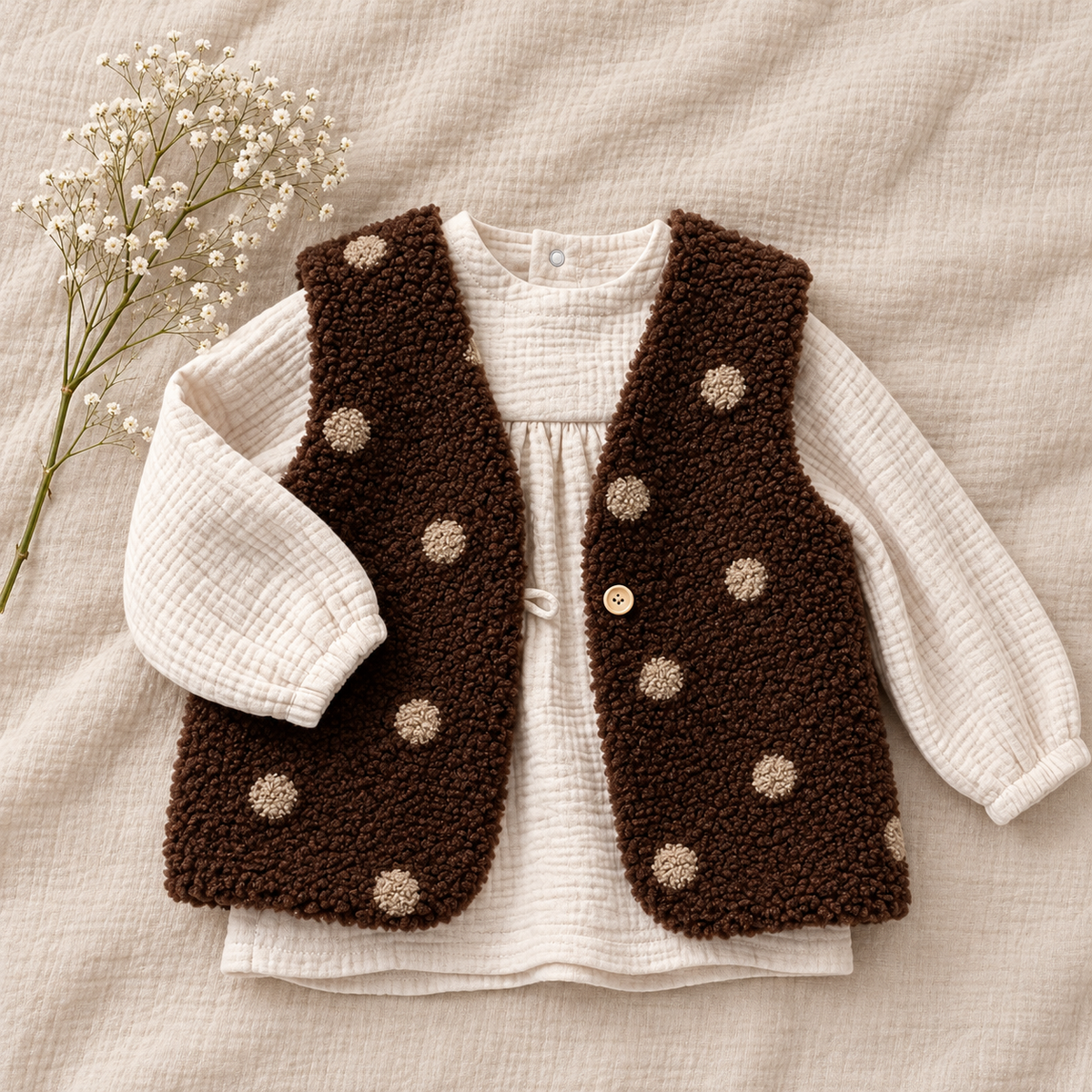 Gilet teddy bruin dots