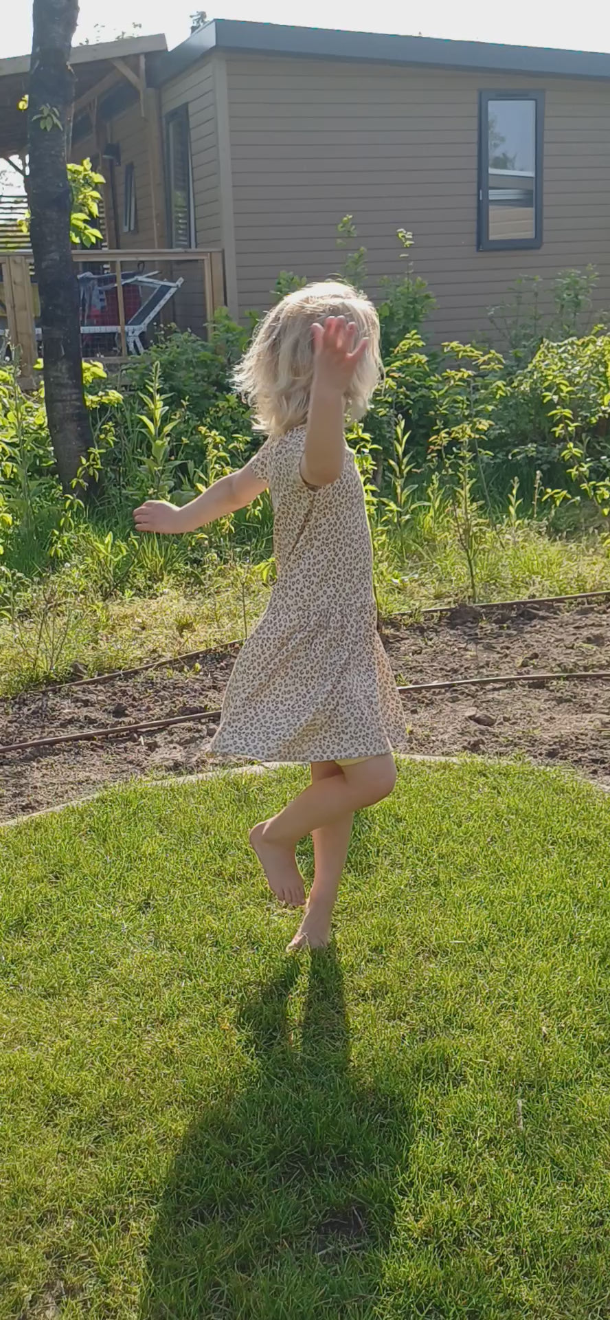 Dropwaist jurk Femke fijne rib met print