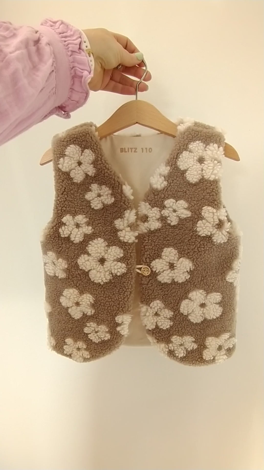 Gilet teddy bloemen beige/taupe