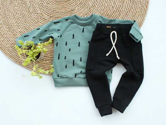 Set Sweater Stijn strikes alsem groen & Jogging Cas rib zwart