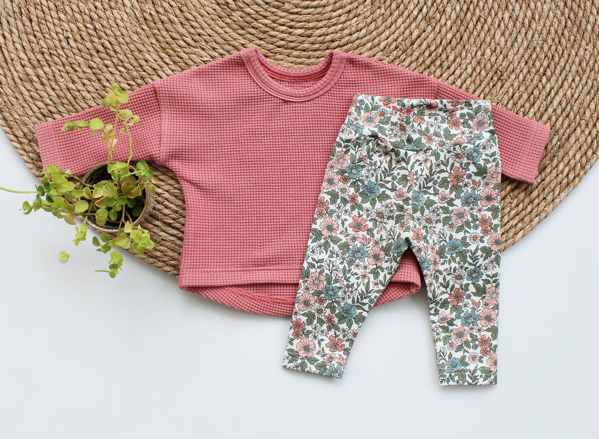 Loose fit longsleeve Nora wafel tricot in kleur naar keuze