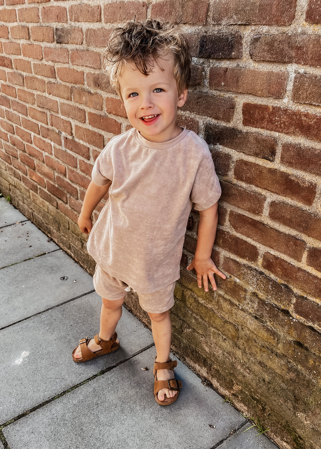 Set oversized shirt & harem short badstof taupe